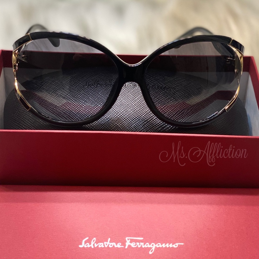 Salvatore Ferragamo Black/Gold Gancini Sunglasses